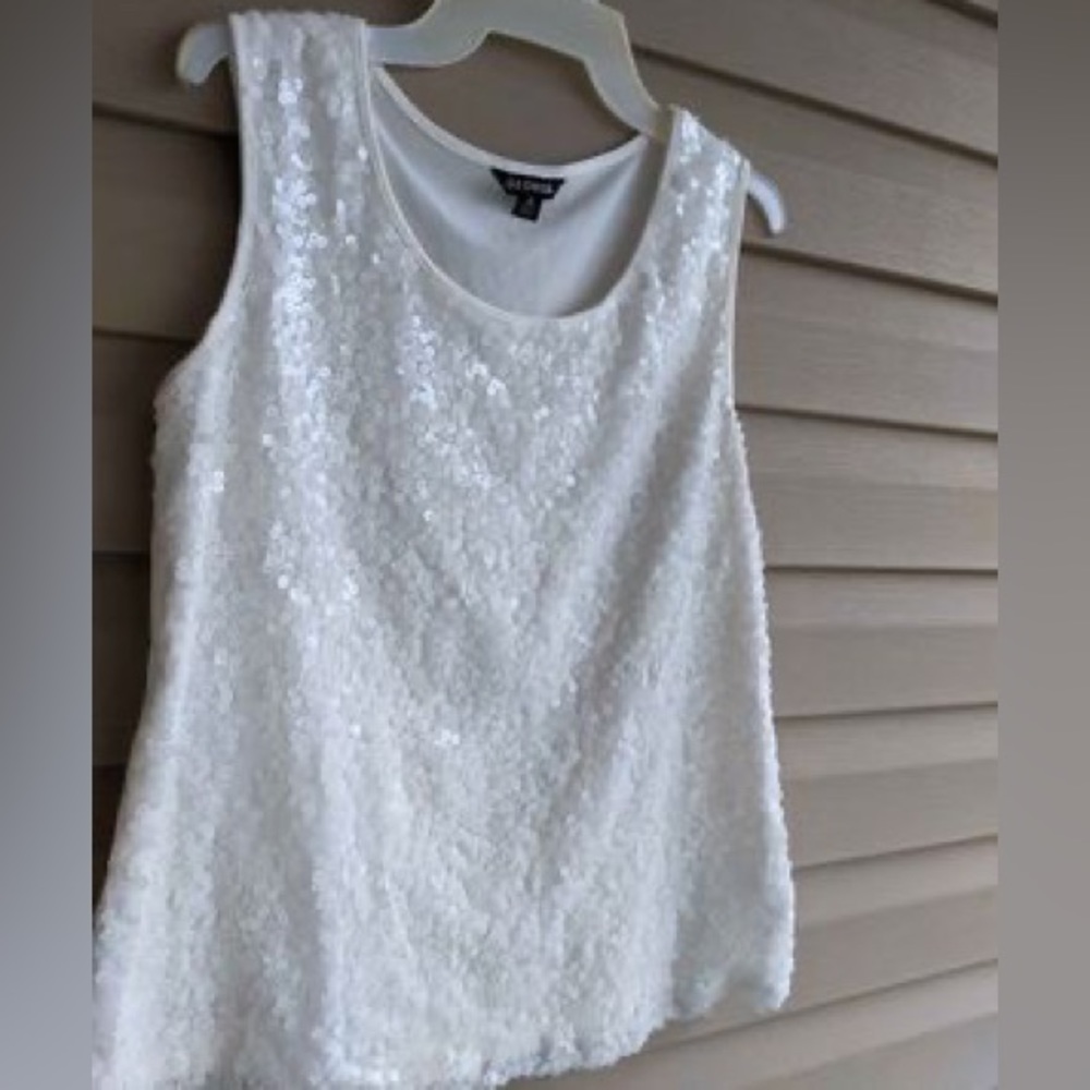 Sequin White Iridescent Shell Or Tank Top.